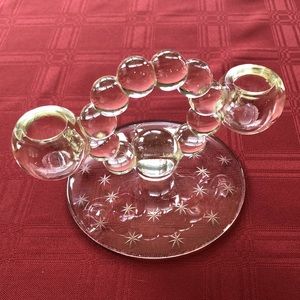 Vintage Etched Glass Candle Holder